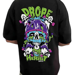 Men Black Graphic Printed Oversized Half Sleeve T-Shirt