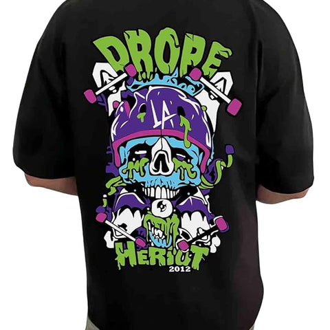 Men Black Graphic Printed Oversized Half Sleeve T-Shirt
