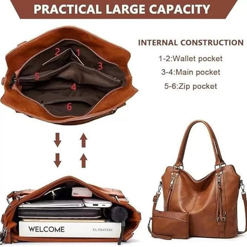 Tote Bags For Women PU Leather Hobo Bags for Women Purse Stylish 2 in 1 Handbags with Shoulder Strap Ladies Office Bag