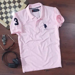 U.S.POLO Half Sleeves Casual T-shirt for Men (Pink, M)