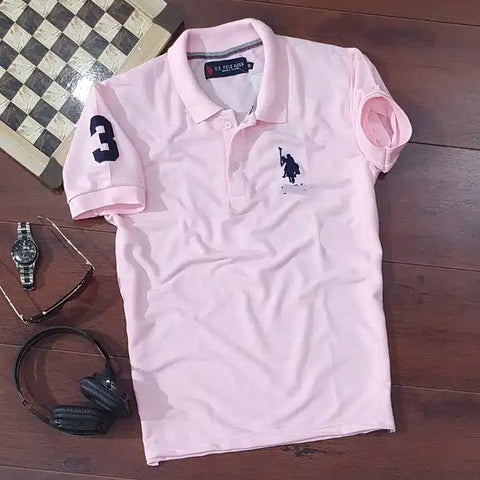 U.S.POLO Half Sleeves Casual T-shirt for Men (Pink, M)