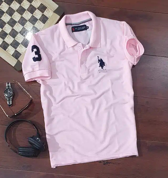 U.S.POLO Half Sleeves Casual T-shirt for Men (Pink, M)