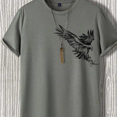 Round Neck Printed T-shirt for Men (Grey, M)