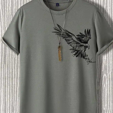 Round Neck Printed T-shirt for Men (Grey, M)